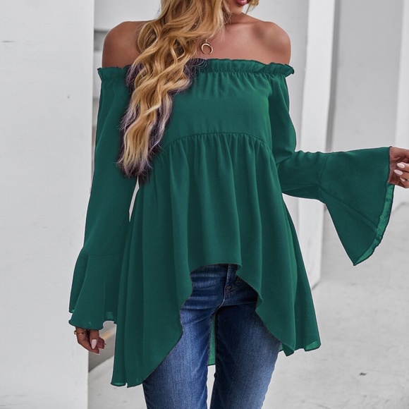 Boho Casual Off Shoulder Bell Sleeve Top - Picture 8 of 12
